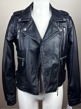 Jou Jou Black Moto-Style Faux Leather Jacket